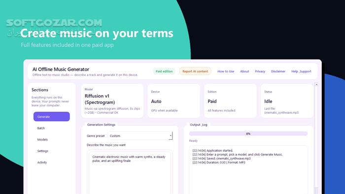 دانلود AI Offline Music Generator 2.1.4 (ساخت موسیقی با هوش مصنوعی) با لینک مستقیم و کرک معتبر