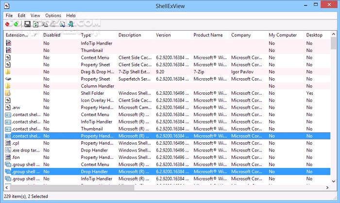 دانلود ShellExView 2.01 - دانلود مدیریت افزونه‌های پوسته ویندوز - سافت گذر