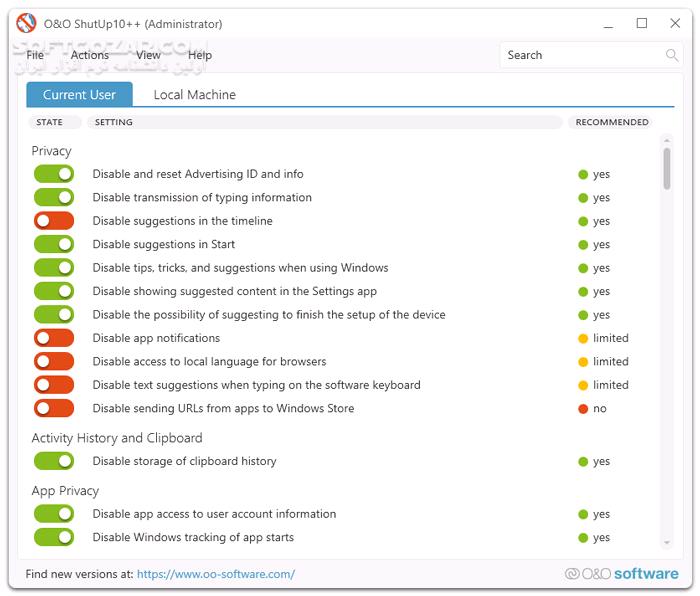 دانلود O&O ShutUp10++ 1.9.1444.426 - دانلود تنظیمات حریم خصوصی ویندوز 10 و 11 - سافت گذر