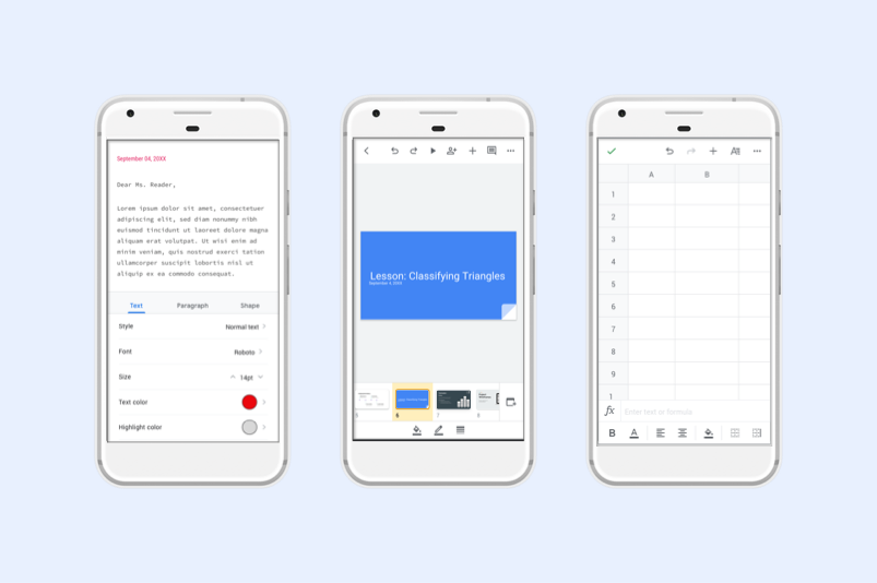 گوگل اندروید Google Docs Google Sheets Google Slides