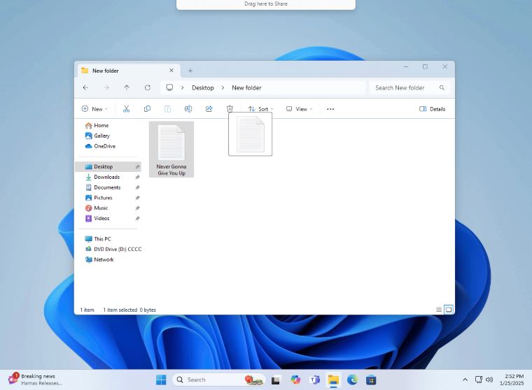 اشتراک‌ گذاری فایل در ویندوز 11 با روش Drag Tray