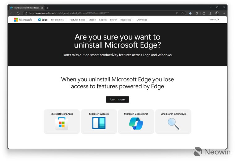 راهنمای حذف Microsoft Edge تغییر کرد انتقاد از Chrome کنار گذاشته شد